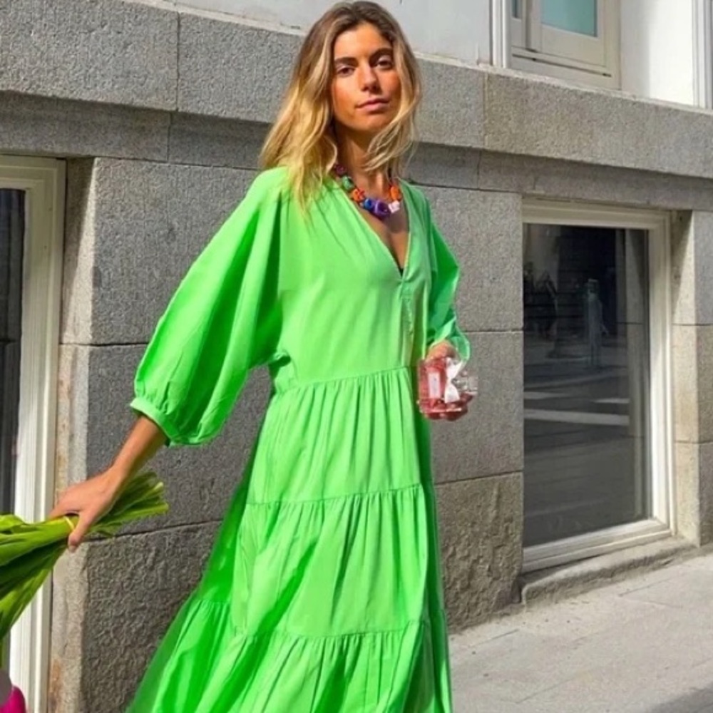 Zara Bright Green Long Sleeve Dress